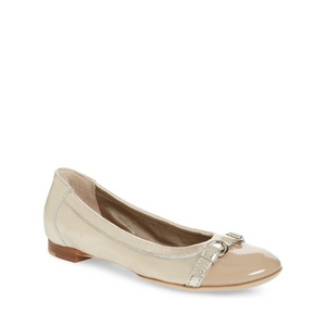 AGL Gold Leather‎ Neutral Cap Toe Slip On Ballet Flats